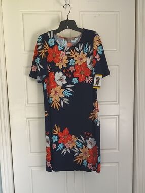 Navy Floral Midi Dress with Bright Blooms